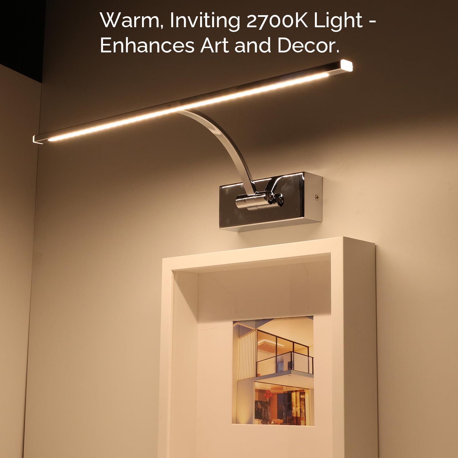 Alpinaluz Aplique Pared LED para Cuadros 8W 2700K Cromado Brillante 45,5 cm | Barra orientable 180° con difusores acrílicos para espejos, vitrinas, muebles y decoración mural