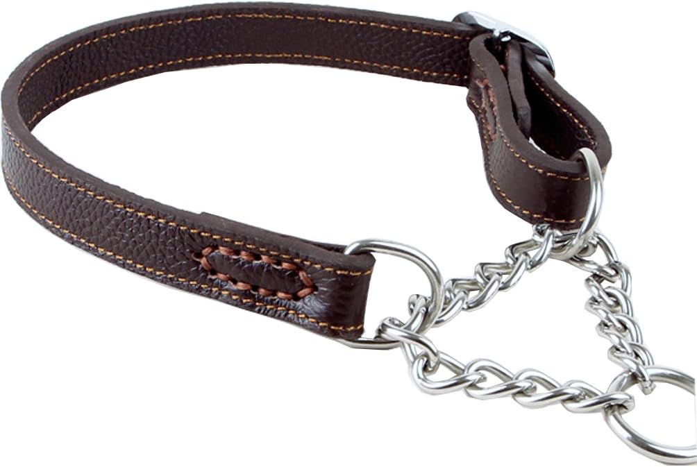 Tellpet Leather Dog Martingale Choke Collar for Small Dogs, Brown