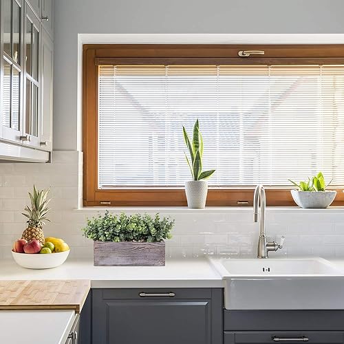 Miniatura 4 de Plantas de eucalipto sintético en maceta de madera rectangular rústica, arreglo de vegetación de eucalipto artificial, planta en maceta en verde