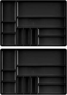 Ernst Manufacturing 2 Pack of 10 Compartment Trays For Toolbox Drawer Organization, Stackable, Sturdy, Fuel and Solvent Resistant, Thick Plastic - Black - Made in the USA