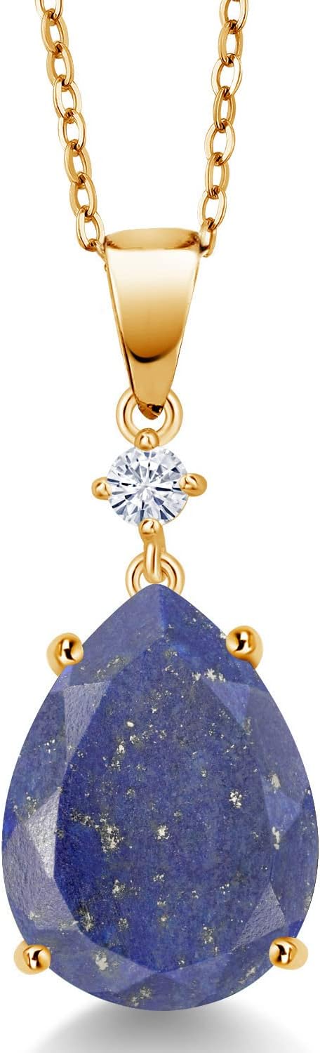 Gem Stone King 6-10 Cttw Teardrop Pendant Necklace For Women | 925 Sterling Silver | 16X12MM Pear Shape Gemstone Birthstone and White Moissanite Necklace | With 18 Inch Chain