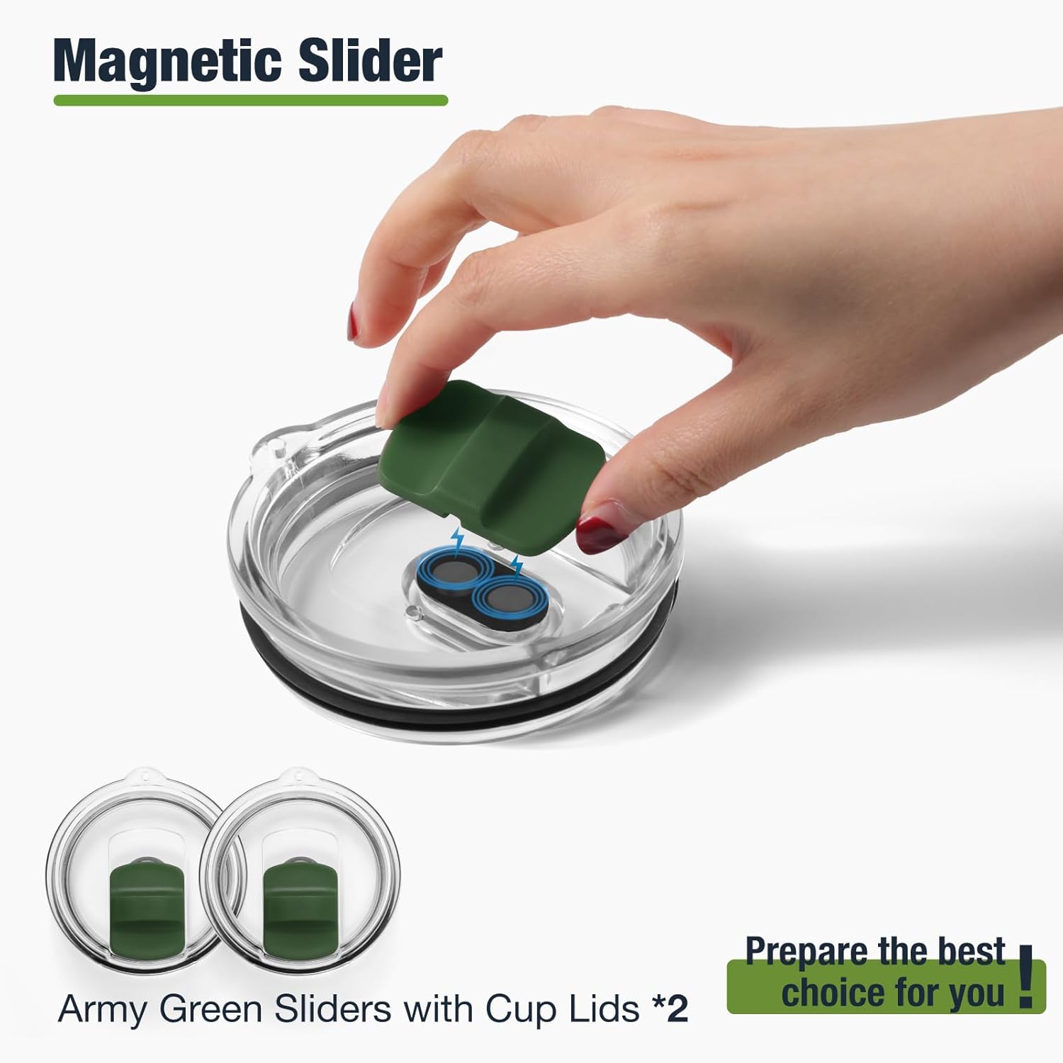 20 oz Tumbler Lids for YETI,Magnetic Tumbler Lid Replacement for YETI,BPA Free 2 Pack Army Green Tumbler Lids