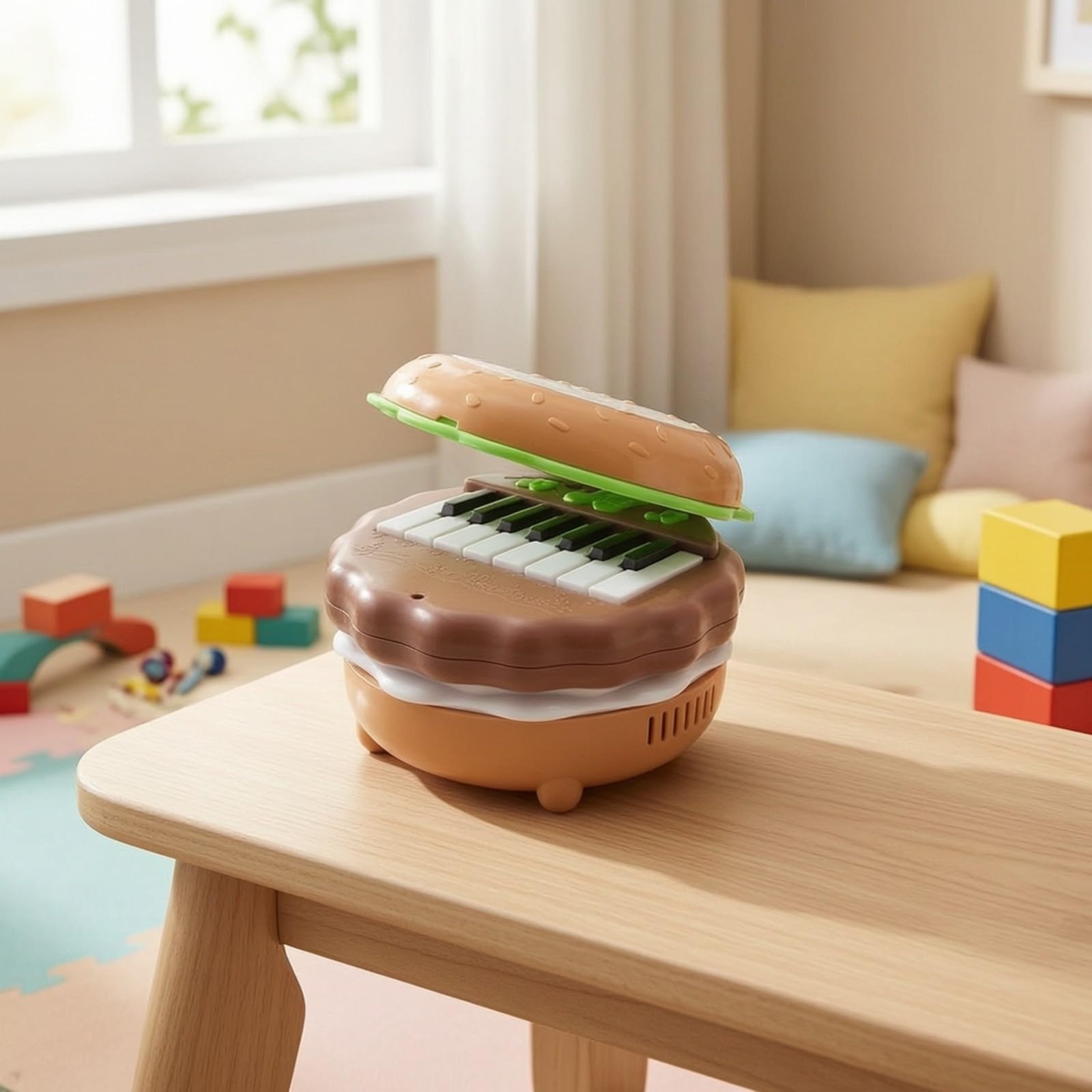 Mini con Tasti Bianchi Energia-I | Luminoso, Tastiera a Forma di Hamburger, Ideale Come Regalo, Giocattolo Le con Pannello Apribile, Bambini
