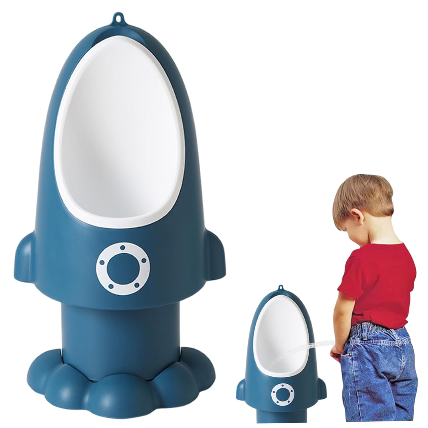 Toddler Urinal Adjustable Spray Proof Baby Potty with Fun Cartoon Shape Hanging/Standing Easy Clean Training Potty for Boys 1-6 Years Dark Blue
