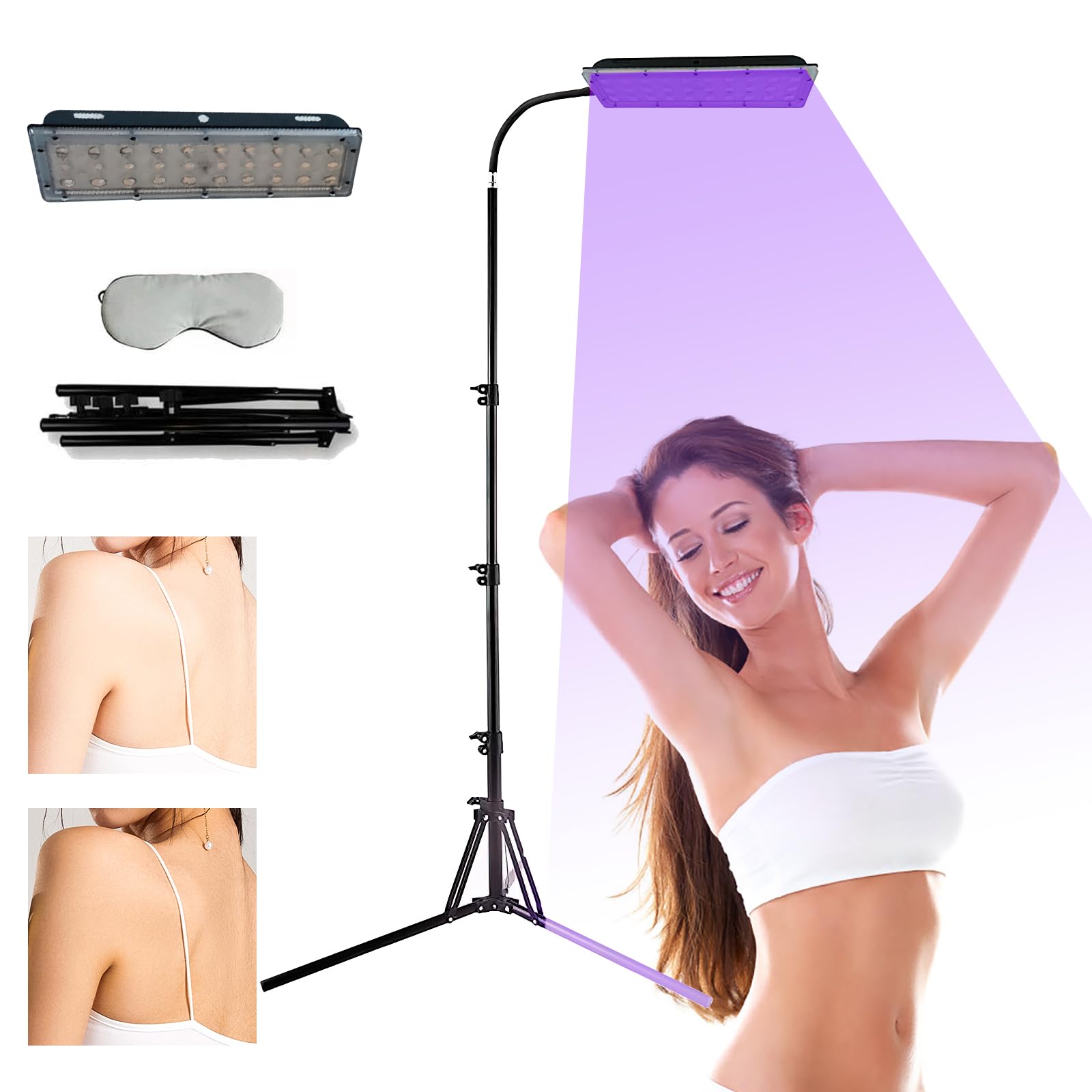 Lampe de Bronzage pour Maison 45W, 395nm Lampe Bronzage pour Le Visage Et Le Corps Support Réglable Lampe UV Bronzage Avec Protection des Yeux,Lumière Violette, pour Peau Bronze Antique (45W)