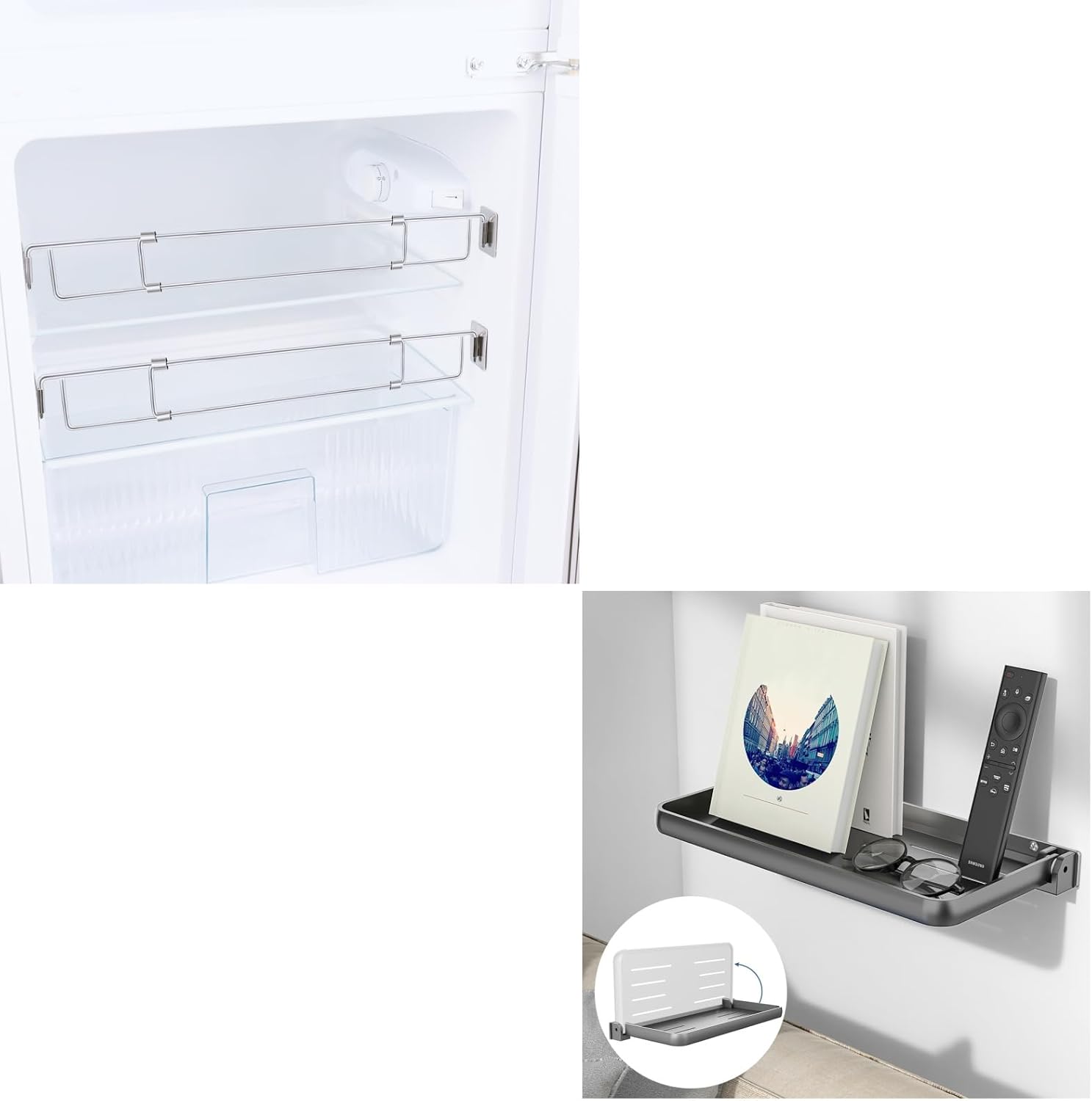 RV Secure Adjustable Bars + RV Aluminum Fold-Down Wall Shelf