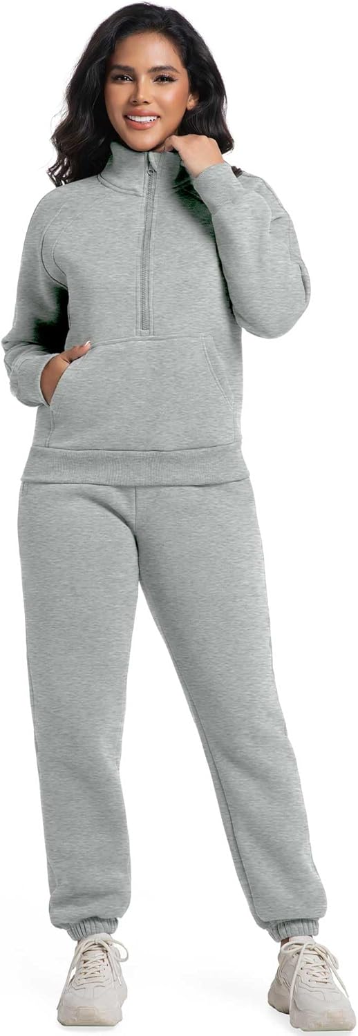ANOTWENER Women's Sweatsuits Jogging Suits 2 Piece Outfit Tracksuit Half Zip Lounge Sets with Pockets - Image 4