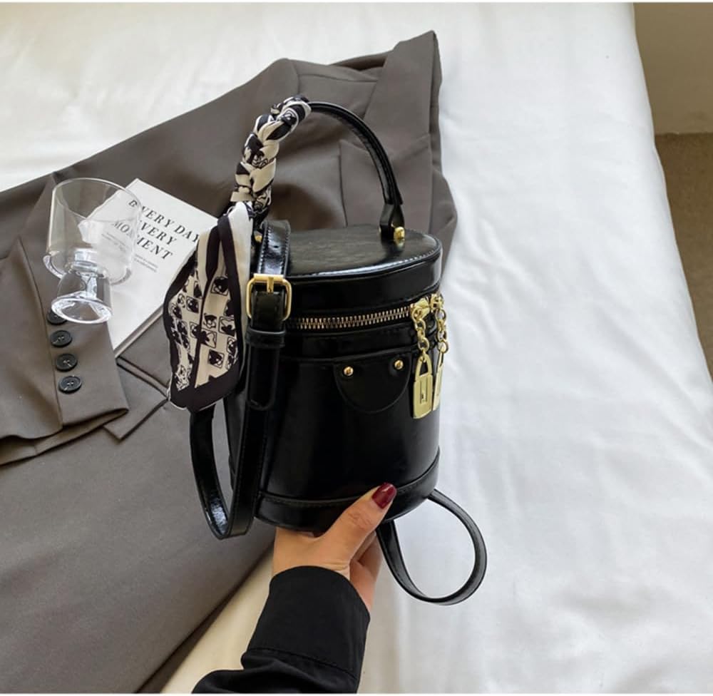 Mini Bucket Crossbody Bags for Women Vegan Leather Small Round Shoulder Round Handle Handbag Purses - Image 2