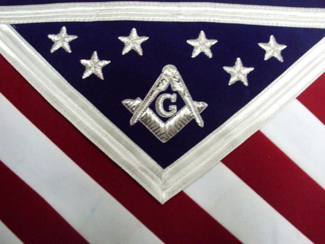 Bricks Maons Master Mason Blue Lodge Apron - White, Red & Blue USA Flag