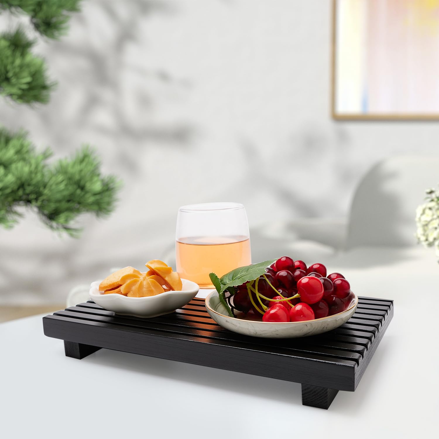Bandeja de madera negra para decoración de baño, accesorios para fregadero