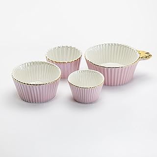 Gracie China by Coastline Imports Gold Trim Pink Porcelain Fluted 4-Piec...