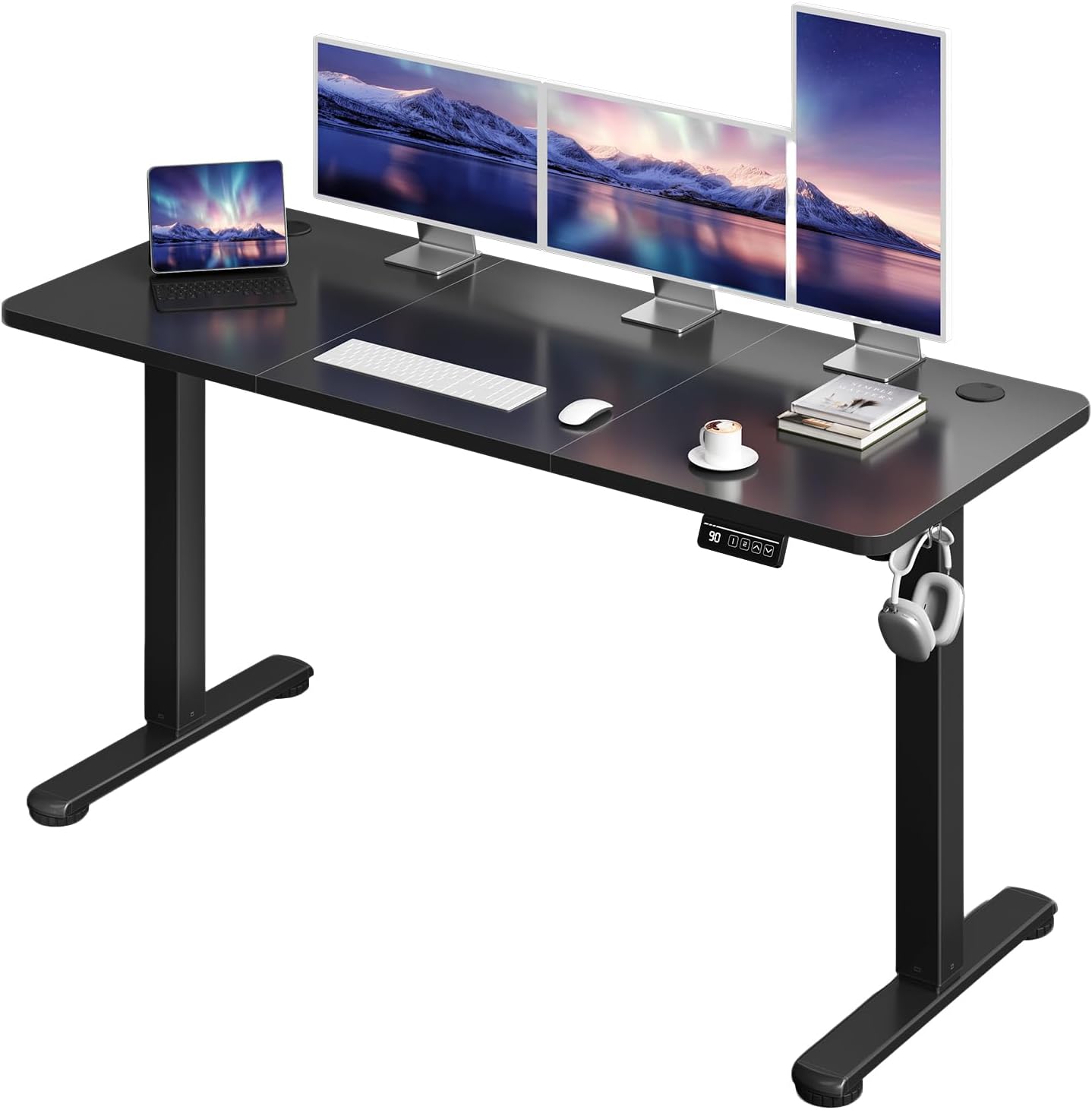 Standing Desk 150 x 60 cm Eletric Height Adjustable Desk with 2 Height Memory Position, Sit Stand desk with Smart Controller, Black