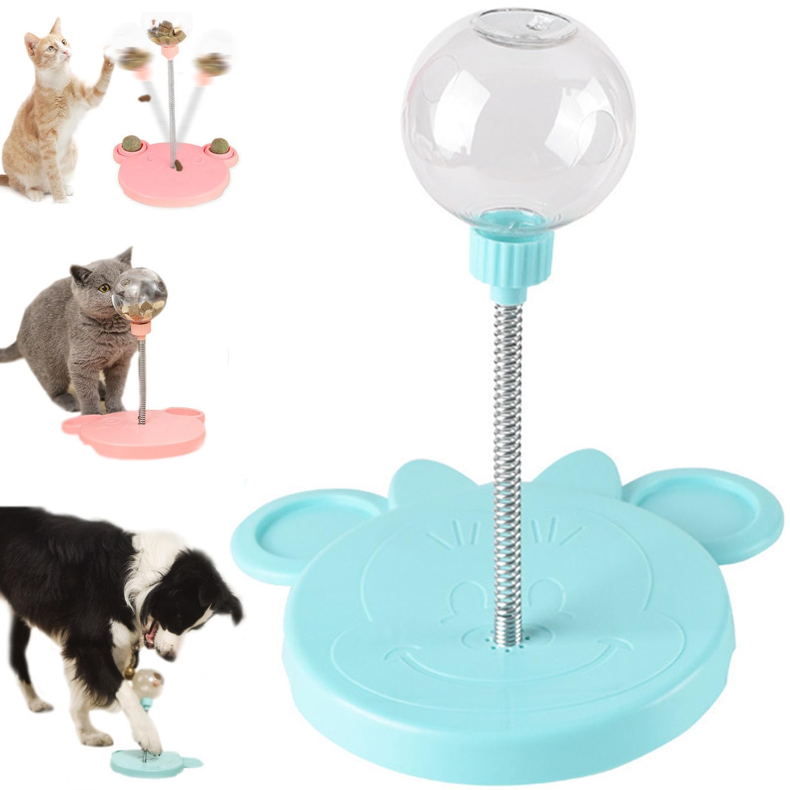 Ficugxd Blue Wobbly Dog Interactive Treat Dispenser With Spring - Slow Feeder Ball For Dogs And Cats - Pet Snack Wiggling Feeder