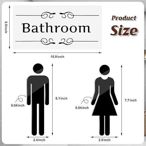 Miniatura 7 de Letreros de puerta de baño, adhesivos acrílicos para baño para hombres y mujeres con 1 calcomanía de baño para decoración de baño