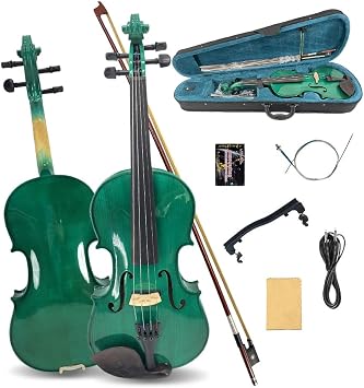 Electric Violin 4/4 full Size 4 string Acoustic Violin Spruce Maple Ebony Wood with Case, Bow Handmade for Beginners, Students, Professionals Green