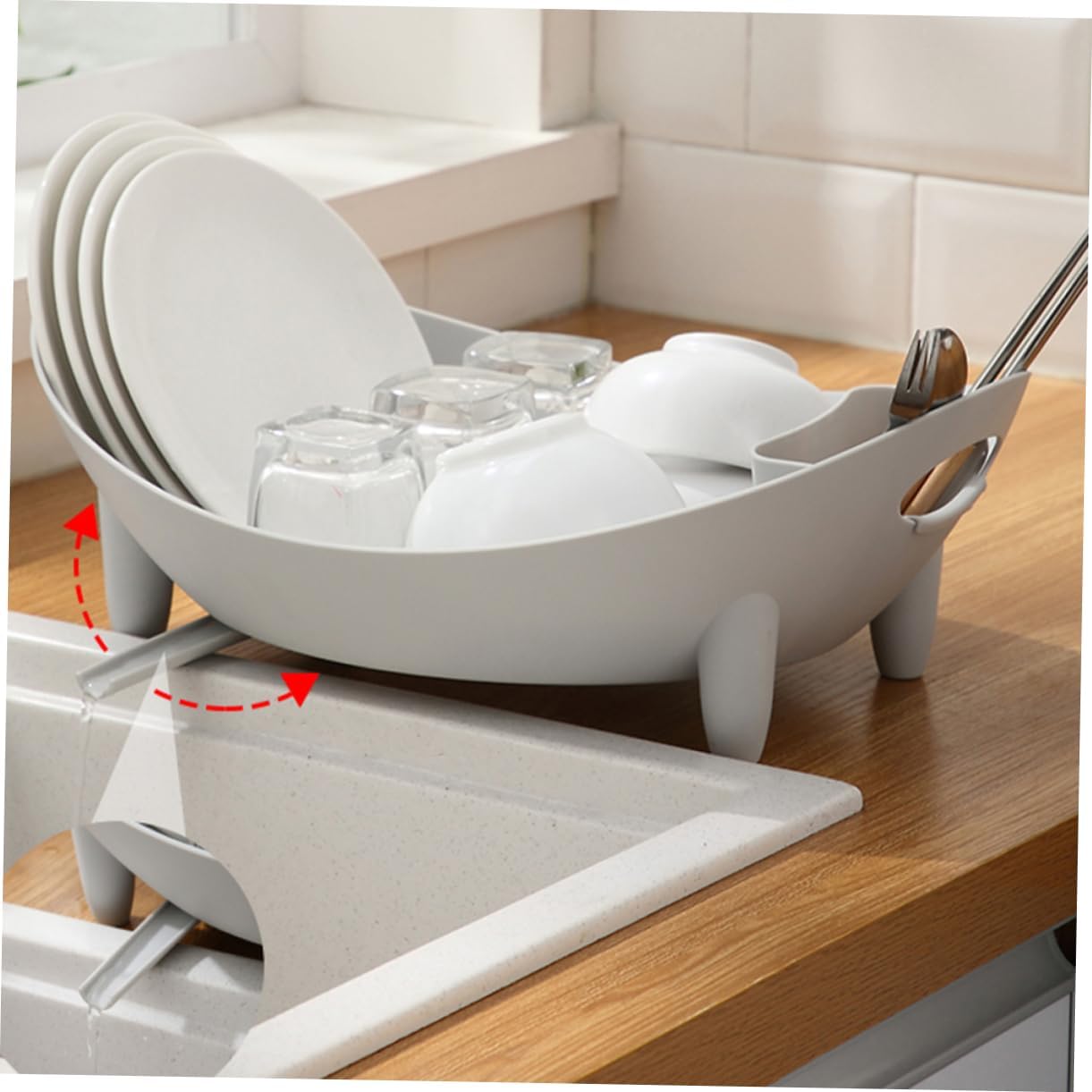 Multifunctional Draining Rack for Tableware Capacity Plastic Chopsticks and Bowl Holder Organizer for Kitchen and Restaurant Random Color