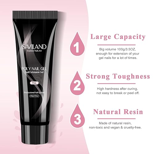 Miniatura 7 de SAVILAND Poly Gel-3.53 onzas de gel de uñas de color rosa, extensión de gran capacidad, gel duradero para fortalecedor de uñas, larga duración,