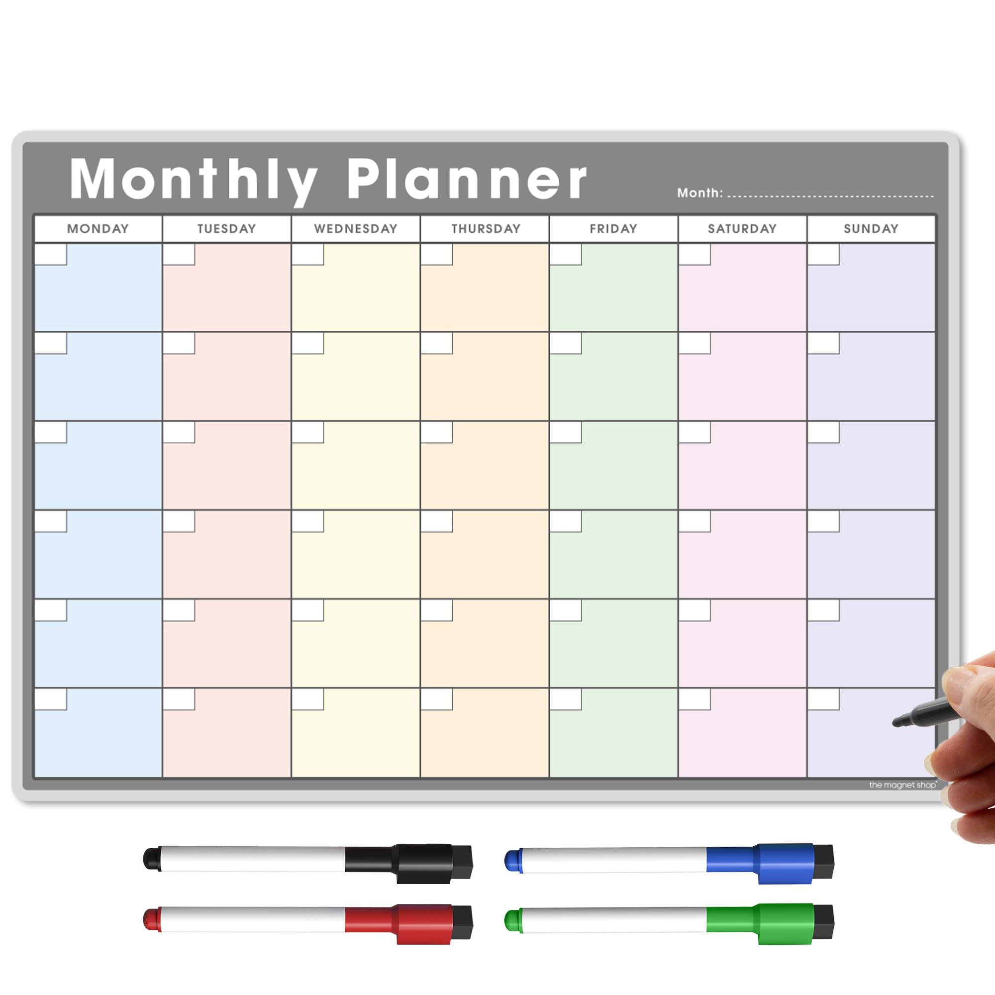 TMS A3 Monthly Planner Whiteboard | Magnetic Fridge Calendar for Meal Prep, Work or Family Planning | Made in the UK | Use for To-Do Lists, Notes or Reminders | for Home and Office [42 x 30cm]