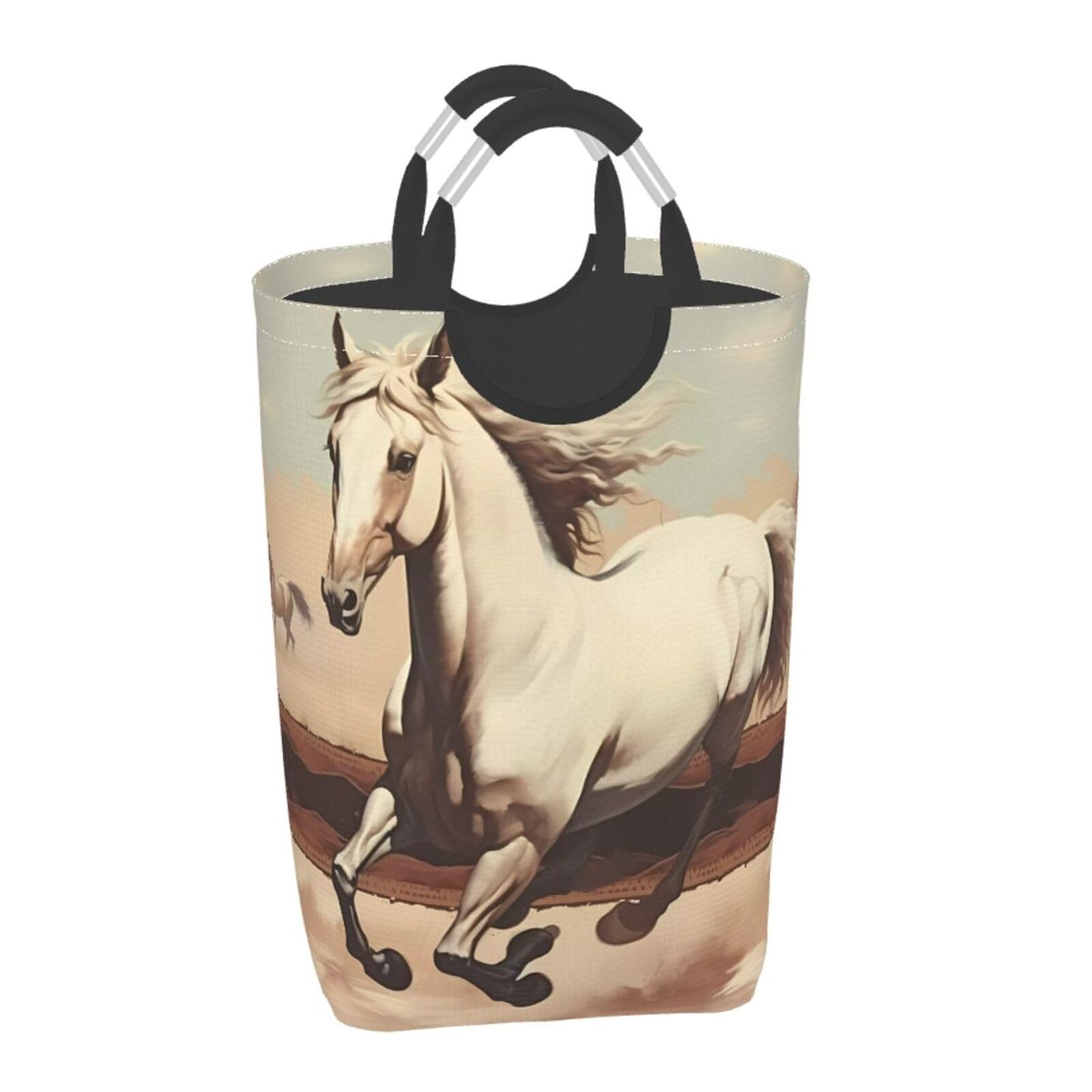 Prancing White Horse Faltbarer quadratischer Aufbewahrungsbeutel, 50 l, Wäschekorb für schmutzige Kleidung, geeignet für Waschküche, Schlafsaal, Schlafzimmer