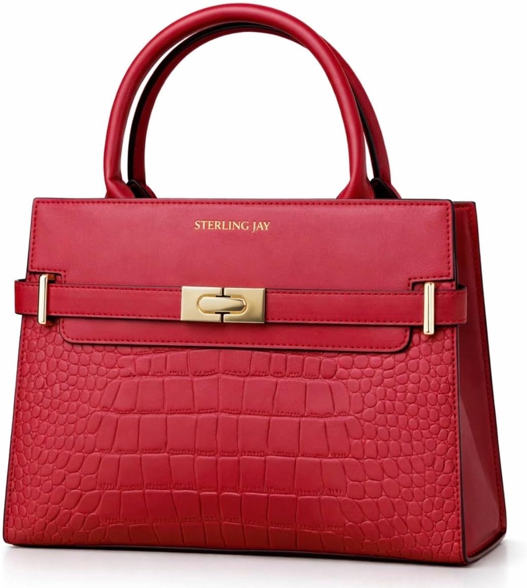 Women’s Croc-Embossed Satchel Handbag (Hermes Kelly Replica) – Top Handle Purse with Adjustable Crossbody Strap