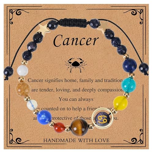 QLYOVWE Handmade Zodiac Bracelets for Women Men 12 Constellations Healing Crystal Stone Beads Bracelet Woven Zodiac Sign Wrap Bracelet Horoscope Spiritual Bracelet Bracelet Gifts (Cancer)