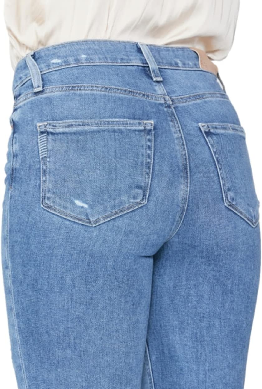 PAIGE Women's Cindy Crop Exposed Button Fly High Rise in Say Anything Distressed