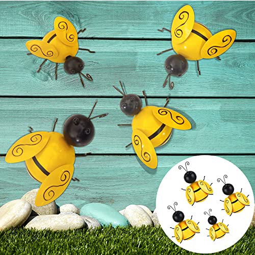 Qmcahce Metal Wall Art 4 Pack, Metal Wall Art Bee 3D Sculpture, Hanging Bee Wall Decor For Outdoor Home Garden, Courtyard, Lawn #TOP1