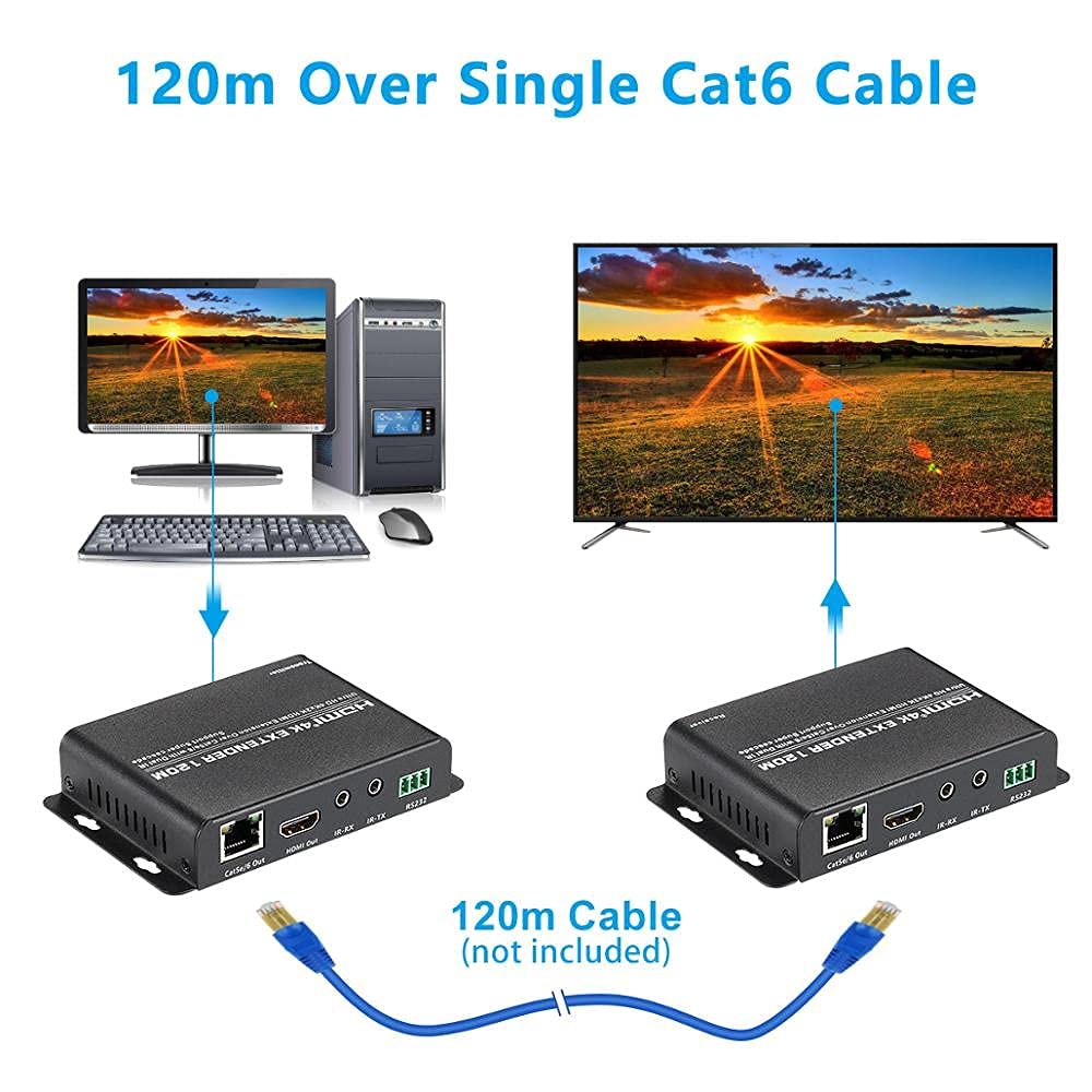 Sheng Jie Przedłużacz HDMI 4K zestaw ponad IP od 1 do wielu lub ponad pojedynczy kabel Cat5e/Cat6/Cat7 z pilotem zdalnego sterowania na podczerwień, do 120 m