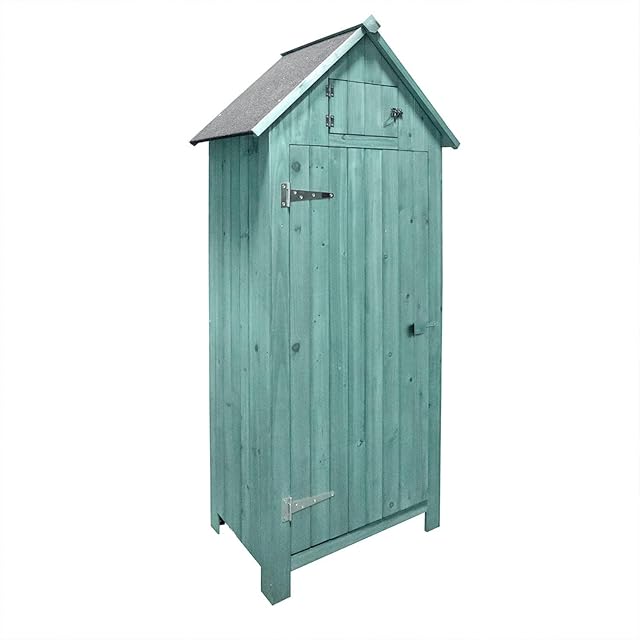 Airwave Outdoor Bideford Wooden Garden Tool Cabinet Shed, 3 Alternate Storage Spaces, Storage for Tools and Equipment, Wooden Latch (Green)