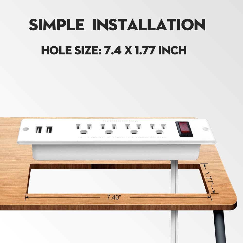 4 LEAF USB Power Strip Recessed Power Socket Mountable Outlet Extender Multiple Protection 4 Outlet 2 USB Built in Conference Desk Workbench