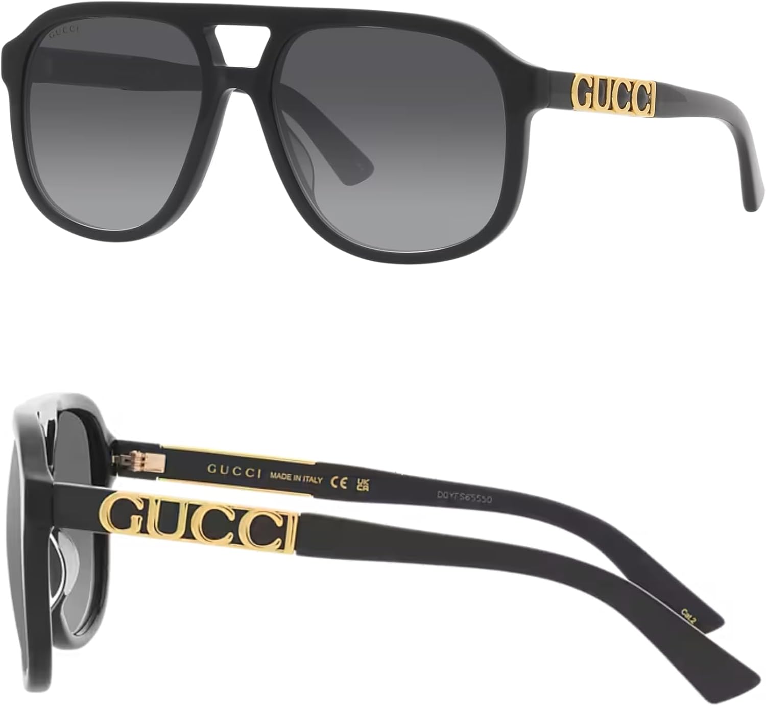 Gucci GG1188S Script Logo Pilot-Shaped Non-Polarized Sunglasses for Men & Women – Includes Luxury Eyewear Kit – Black Frame with Grey Lens