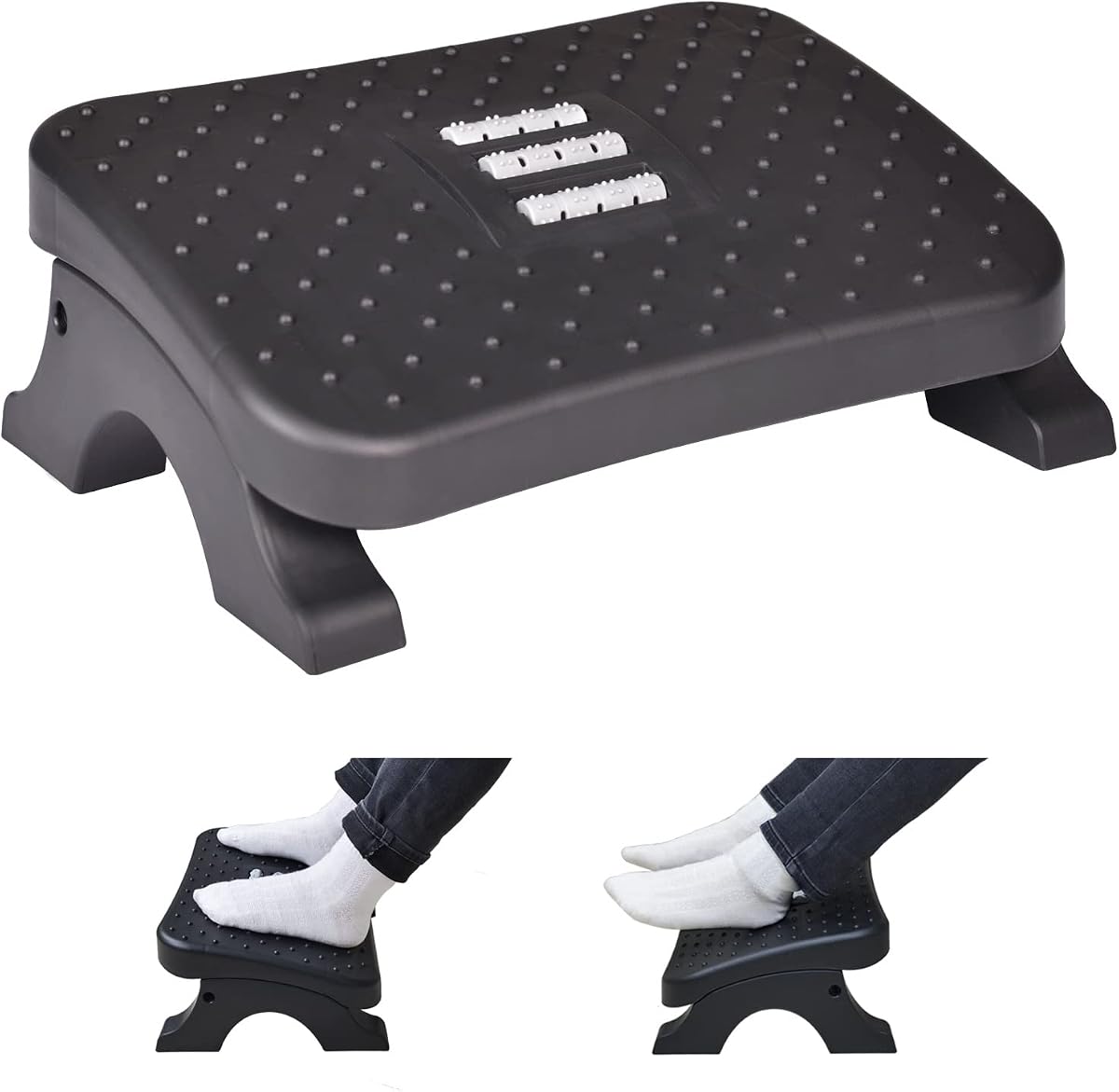 Reposapiés debajo del escritorio, reposapiés ergonómico con rodillos de masaje para oficina en casa | Soporte ergonómico para pies con rodillos de masaje, reduce la presión de las piernas, capacidad estable de 120 libras, ideal para oficina, hogar, escritorio de computadora