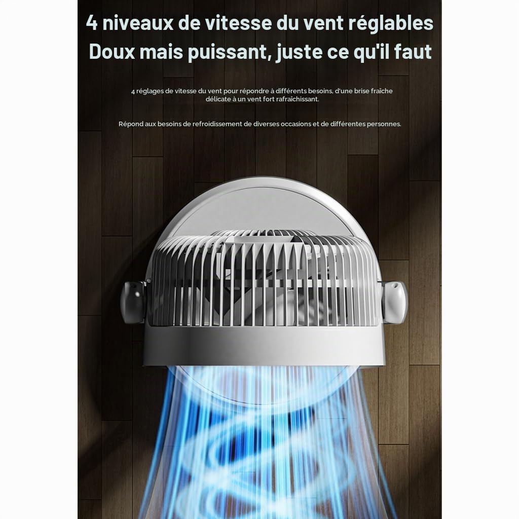 Ventilateur sur Pied Silencieux et Puissant avec Télécommande pour Chambre, 4800 mAh Rechargeable, 4 Vitesses Réglable, Oscillation Automatique, Minuterie 9, Couvrant Jusqu'à 28 m²