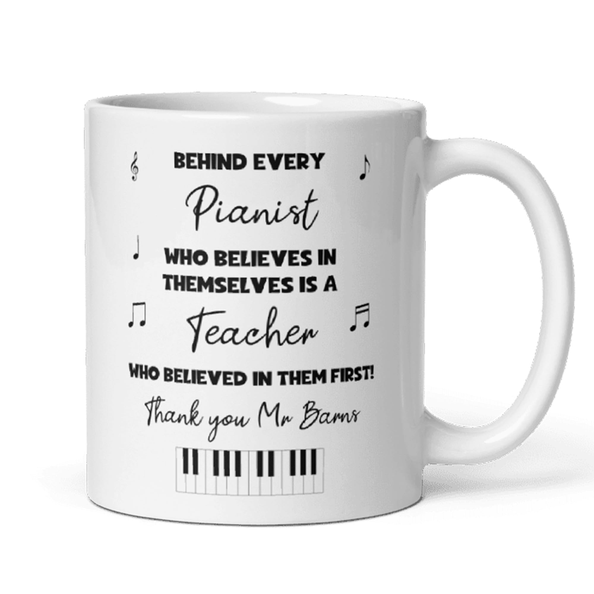 Confidently Quirky - Personalised Thank You Piano Teacher White Mug, End of Year Thank You, from Music Student Gift, Piano Teacher Christmas