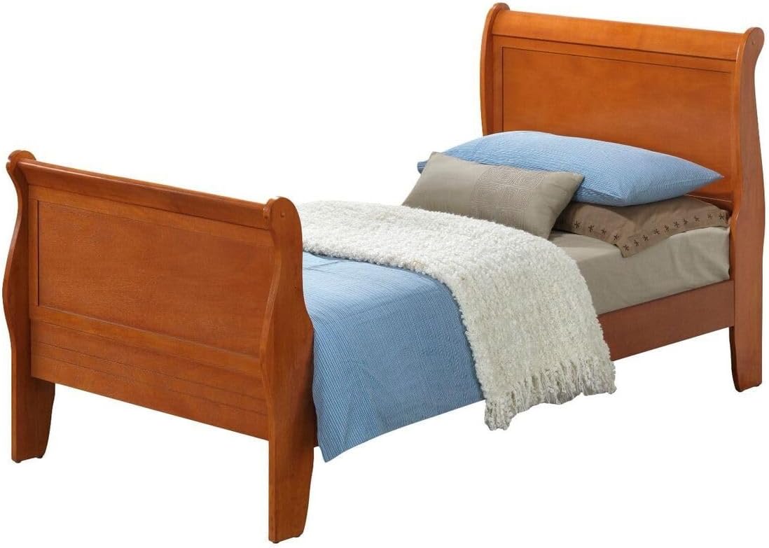 Sleigh Bed Frame Full Size Platform Bed Elegant Bedroom Furniture Gray Finish Full/Oak