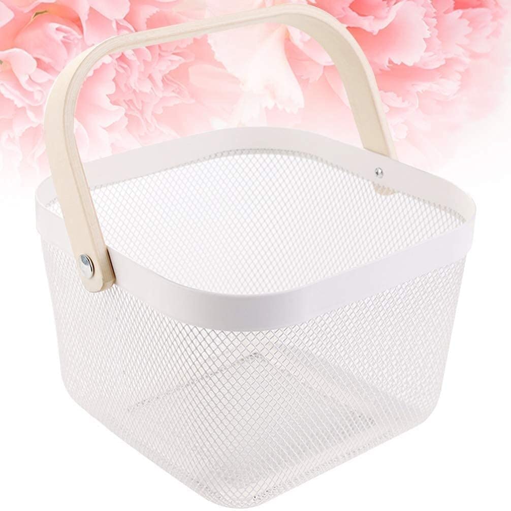 Cesta de picnic de malla con asa para frutas, verduras, utensilios y vajilla, ideal para picnics al aire libre, almacenamiento y compras