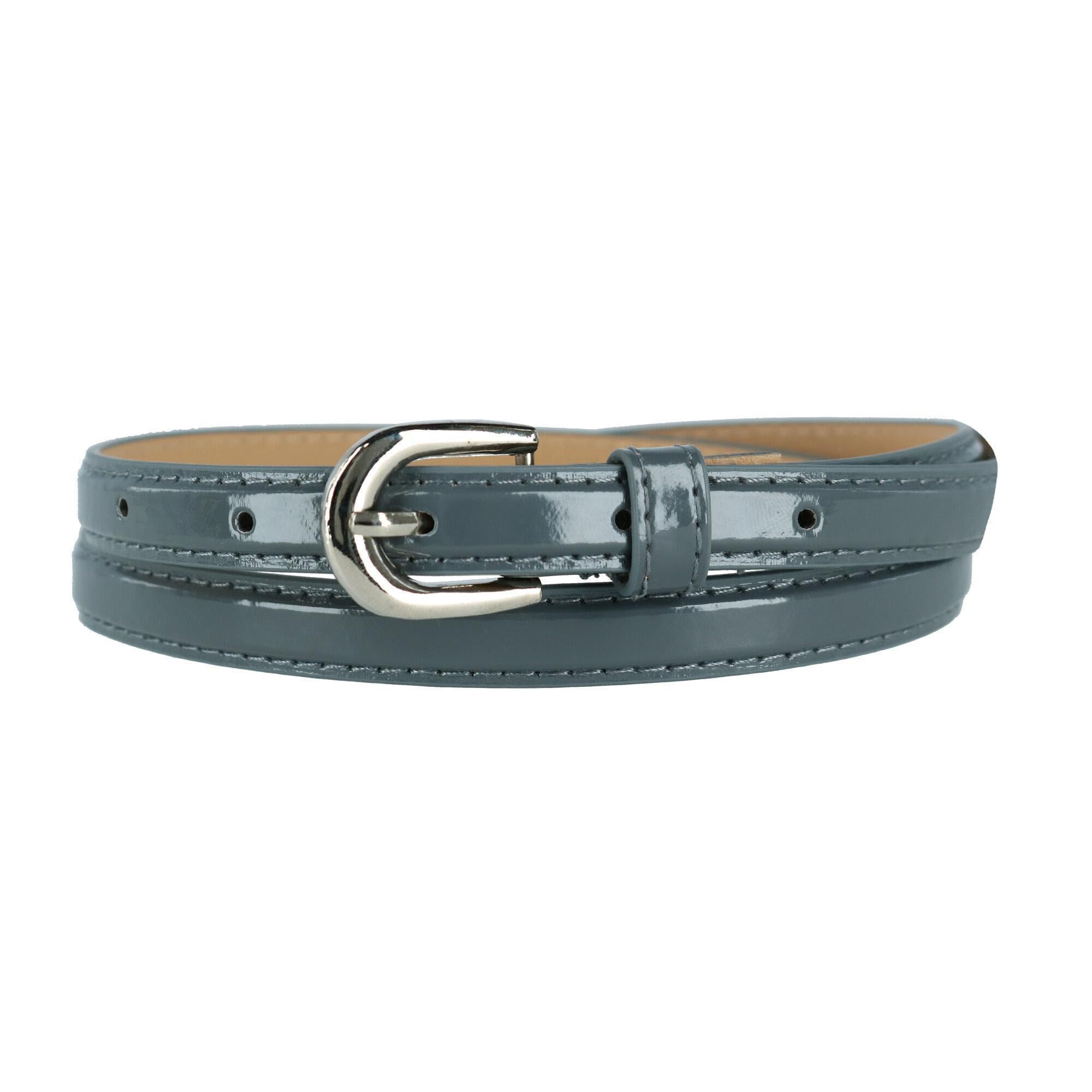 CTM Women's 1/2 Inch Skinny Dress Belt Patent Faux Leather, Medium, Grey