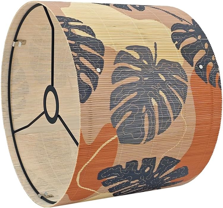 Floral lamp shade for table lamps and floor lamps with Tropical Plants Decorative Bamboo drum lamp, 11.8 x 9 inches, Art Deco Design ideal for livingroom and bedroom(Monstera Leaf)