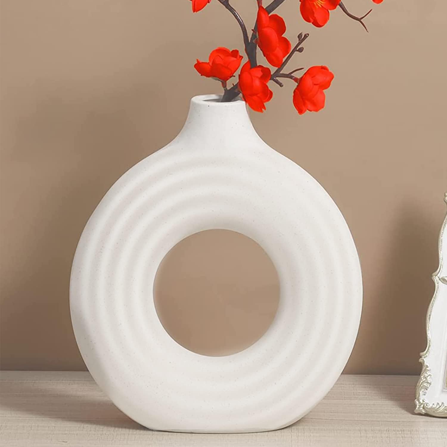 Amazon.de: Arawat Donut Vase für Pampasgras Deko Wohnzimmer Modern Weiß ...