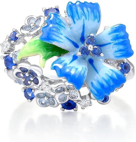 Vista 2 de Santuzza Anillo de Plata de Ley 925 con Flores Esmaltadas para Mujeres