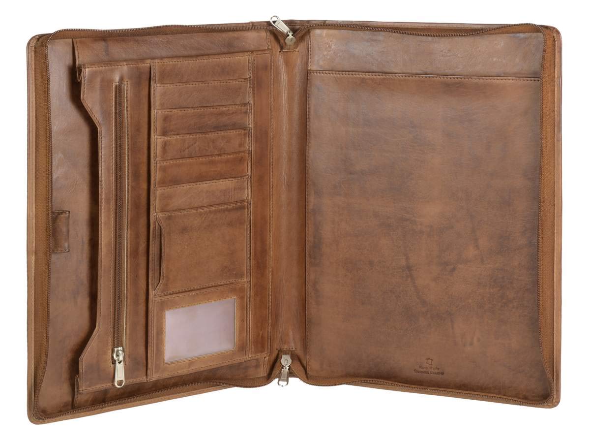 Bear Design Schreibmappe Leder Konferenzmappe braun A4 Orgamappe Cognac braun