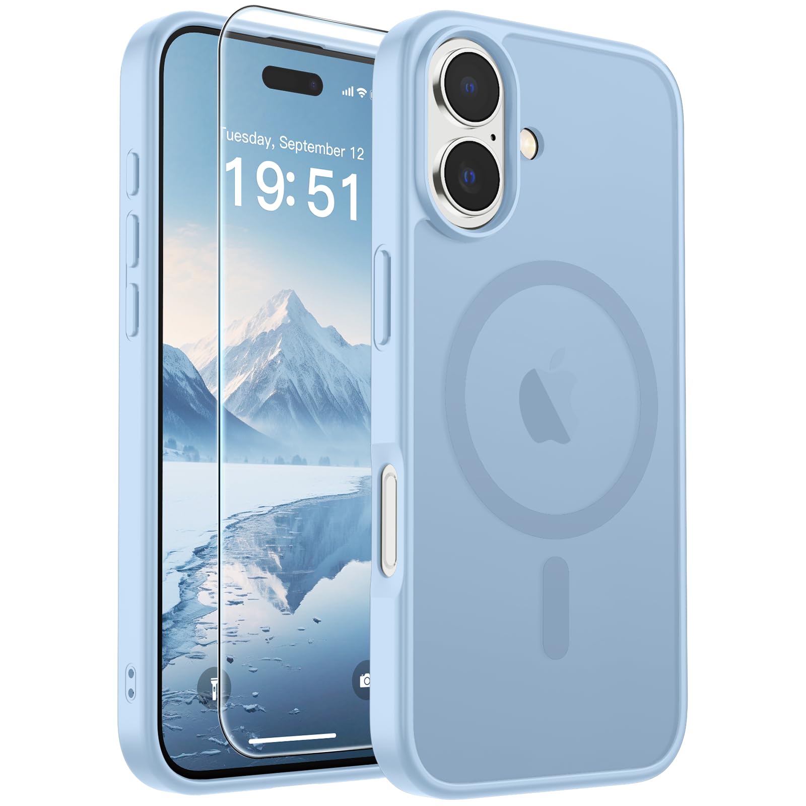 SUPFINE Magnetic for iPhone 17 Case Glacier Blue | With Screen Protector, Translucent Matte, Compatible with MagSafe, Military Grade Drop Proof, Rugged Shockproof Protective