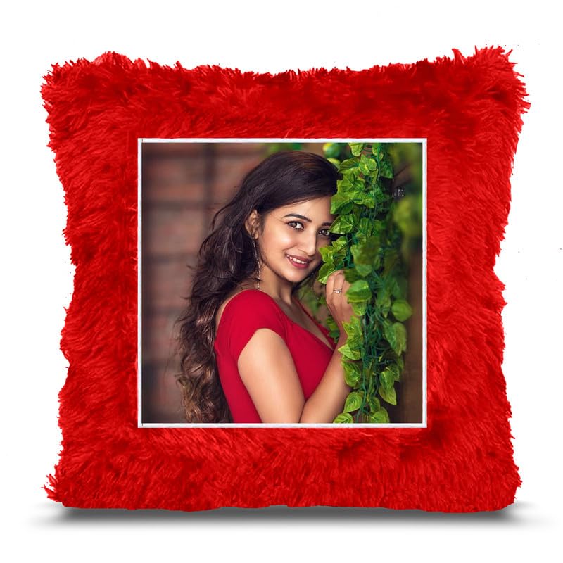 Fur Personalized Gift Photo Cushion for Boyfriend Girlfriend Husband Wife on Occasions Valentine's Day Birthday Anniversary Special Love Gift Square 15x17 inch, Red (PC6)-image-44