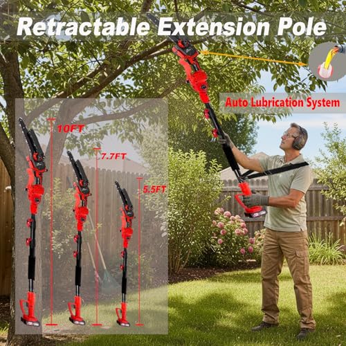 2-in-1 Cordless Pole Saw ＆ Electric Mini Chainsaw 8 Inch, with 2 X 4.0Ah Battery Powered Chain Saw, 16 FT Max Reach Pole Saw, Brushless Motor, Auto Oiling,Pole Chainsaw for Tree Trimming, Wood Cutting by Gawonaa - Image 3
