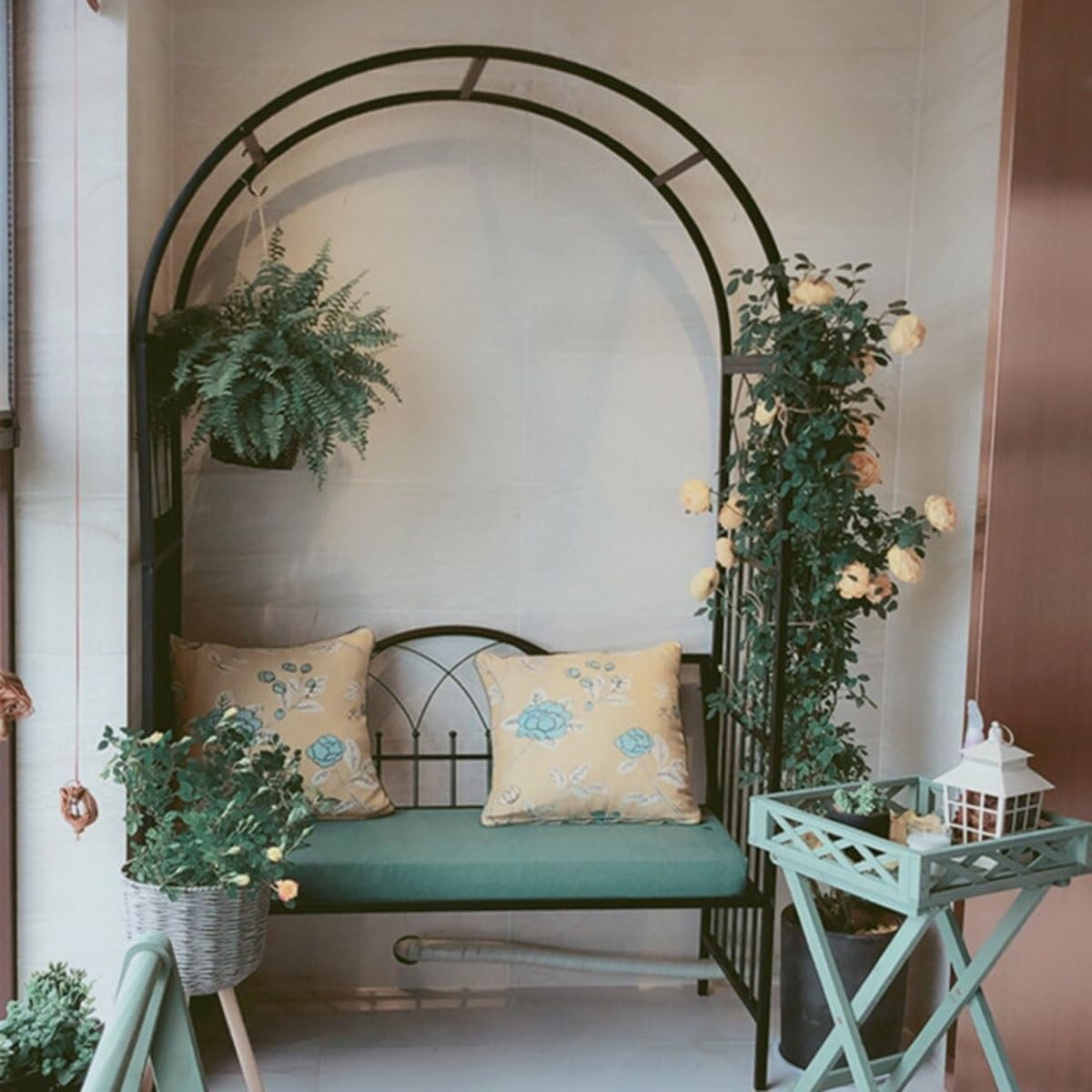 Arco Piante Rampicanti Arco Ferro Garden Decoration Arco per Rose Arbor Flower Stand con panchina 114x52x210cm per Feste di Matrimonio