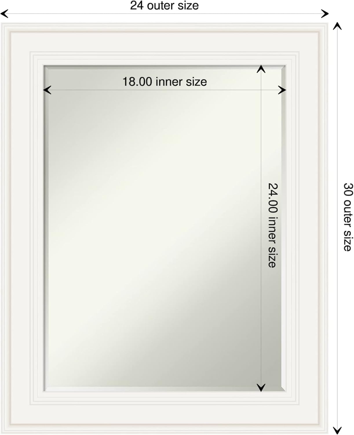 Amanti Art White Bathroom Mirror for Over Sink, 30x24 Ridge White Rectangle Vanity Mirror, Medium Traditional Frame, Hangs Horizonally and Vertically, Bathroom Wall Decor, Petite Bevel Edge