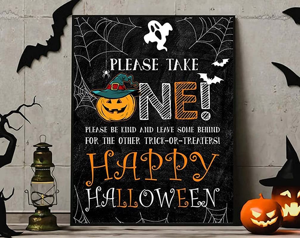 Bioprocess Tinsignc7750 Halloween Trick Or Treat, Halloween Door Sign Please Take One Party Decor Wall Decor Kitchen Decor Wall Decor Poster Metal Sign 8X12 Inches