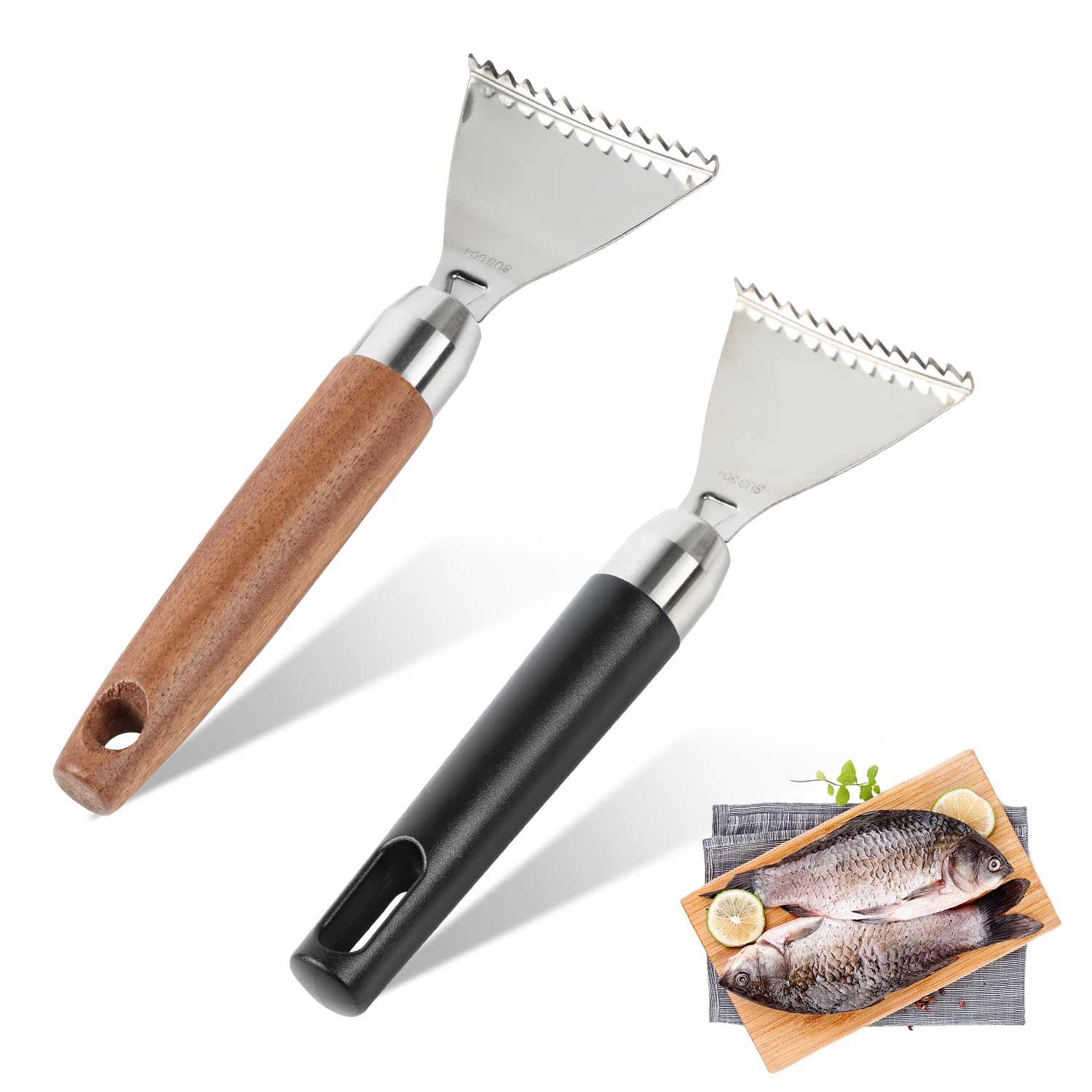 Daioai 2Pcs Stainless Steel Sharp Durable Fish Scale Remover, 304 Stainless Steel Fish Scale Remove, Portable Fish Scale Remover, Quick Fish Descaler Tool for Chef and Home Cooks Fish Cleaning Tools
