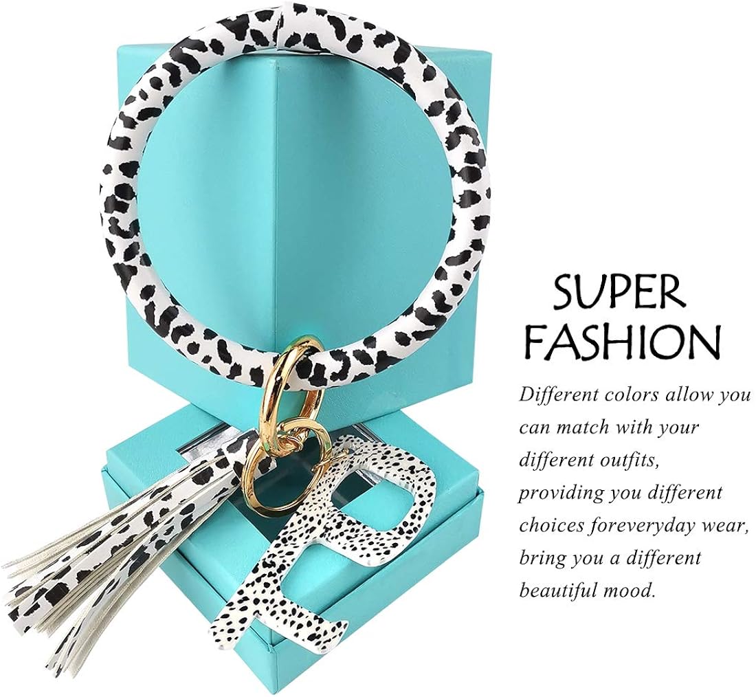 Leather Bracelet Key Ring Bangle Keyring, Tassel Ring Circle Key Ring Keychain Wristlet with No Touch Key Door Opener