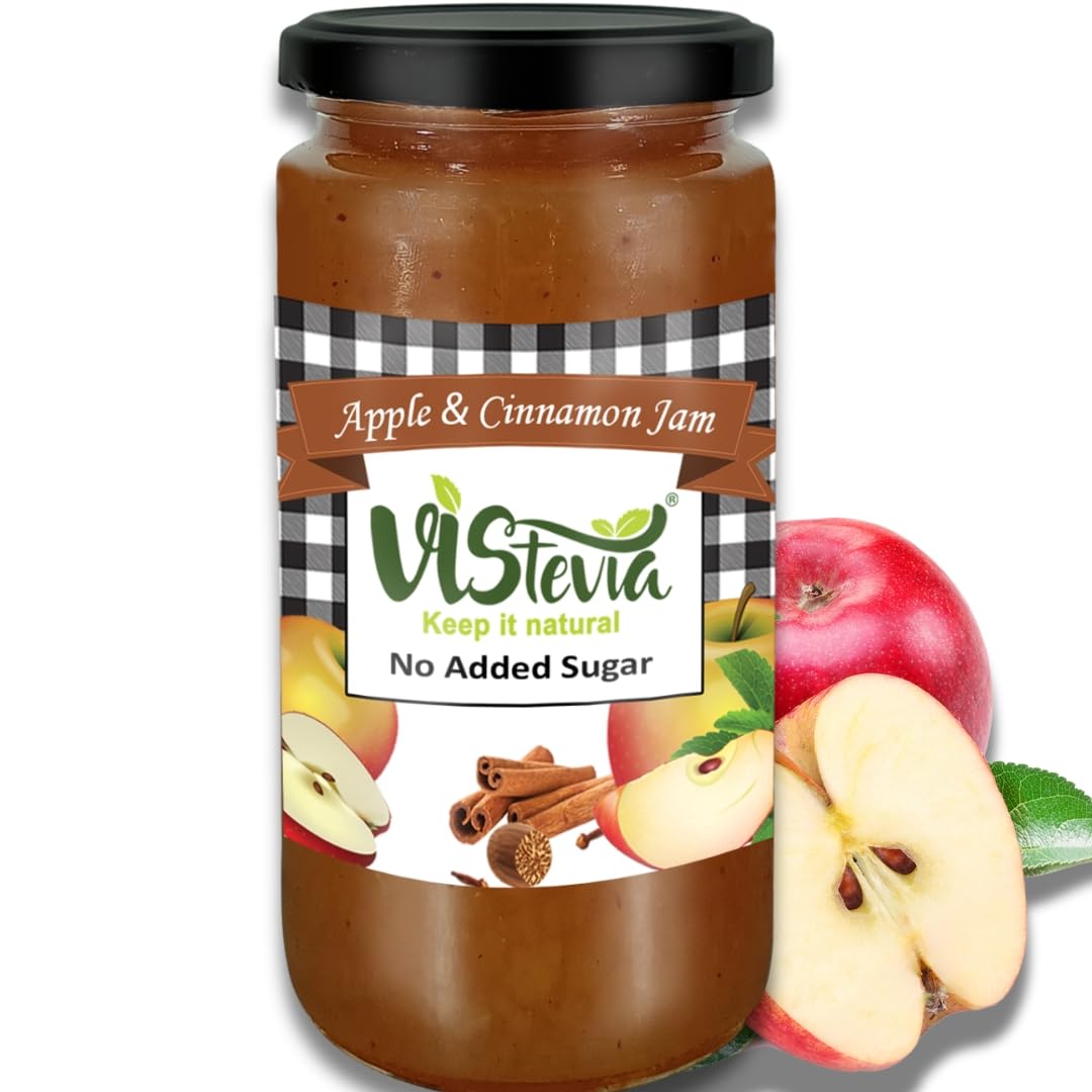 VIStevia Sugar Free Apple and Cinnamon Jam, Diabetic & Keto Friendly - Sweetened Naturally With Stevia and Erythritol, More Than 60% Apple Chunks in each Jar - Delicious To Taste, Pack of 1 (400G)